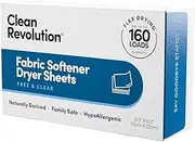 Clean Revolution Natural Fabric Softener Dryer Sheets, 80 Sheets, 160 Loads, Fragrance Free For Sensitive Skin, Made in the USA