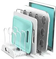 SimpleHouseware Adjustable Pan Organiser Rack with 7 Compartments, White
