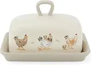 Cooksmart Hen House Lane Butter Dish | British Designed Farmhouse Kitchen Storage | Embossed Stoneware with Ribbed Body | Rustic Countryside Style | Dishwasher & Microwave Safe