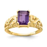 14K Yellow Gold 8x6mm Emerald Cut Amethyst ring