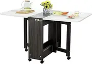 Movable Folding Dining Table, Drop-Leaf Kitchen Island on Wheels Utility Storage Cart for Kitchen, Simple Modern Multifunctional Extendable Dining Table, Dining & Living Room Black