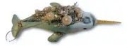Jewel Crystal & Pearl Encrusted Narwhal Glass Christmas Ornament - NEW