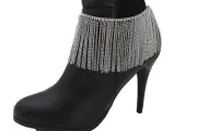 Women Silver Metal Chain Boot Bracelet Shoe Long Tassel Fringes Charm Anklet