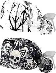 [WOSHJIUK] Working Hat 2 Pack Scrub Caps for Women,Ethnic Style Indian Arrows,Tie Back Cap Adjustable Scrub Hat