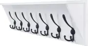 Coat Rack Wall Mounted Entryway Shelf with 7 Tri Hooks, Heavy Duty Wood, White