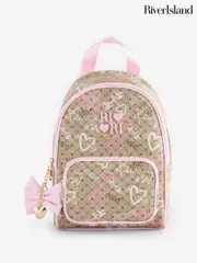 River Island Brown Girls Graffiti Monogram Backpack (W73195) | $60