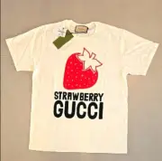 NWT! Authentic Gucci White Tee with Red Strawberry Print Size S