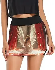 [Joisal] Dragon Skulls Grim Reaper Women's Skorts with Pockets Women Skirt for Skater Golf Running Workout, Angel White Feathers, Medium