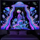 Blacklight UV Tapestry UFO Skeleton Mushroom Skull UV Reactive Tapestries Wall P