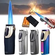 One Button Ignition Torch Lighter, Triple Jet Flame Butane Lighter, USB Electronic Rechargeable Touch Screen Lighters, Refillable Mini Windproof Adjustable Flame Lighters for BBQ Fireworks Camping