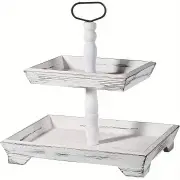 NNETM Rustic Wood Tiered Tray Stand - Farmhouse Chic Daily Decor