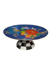 MacKenzie-Childs Flower Market / Courtly Check Mini Pedestal Platter Lapis NEW