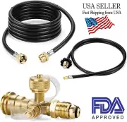 NEW Propane Brass Tee Adapter Kit, 4-Port Propane Brass Tee with 5FT & 12FT Hose