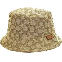在飛比找momo購物網優惠-【COACH】焦糖咖啡滿版LOGO織紋布皮標漁夫帽