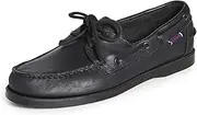 [Sebago] Portland Waxed Boat Shoes - Handsewn Waxed Leather Moccasins with Leather Sock Lining and Non-Marking, Slip-Resistant Rubber Outsoles, Black, 10