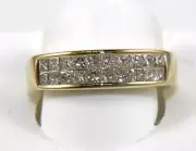 Natural Princess Cut Diamond 2 Row Cluster Men's Ring 14k Yellow Gold 1.38Ct