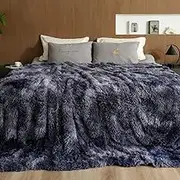 Pawque Luxury Faux Fur Throw Blanket Super Soft Oversized Throw Blankets, 90x90 inches, Decorative Blankets for Sofa Couch Bed Chair Photo Props, Breathable & Washable, Tie-Dye Grey