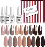 Vishine 12 Piece Gel Nail Polish Set, Base Coat & Matte Glossy Top Coat UV LED Lamp Gel Nail Polish Kit, Nude Colour Nail Art Design Gifts Manicure Salon 8 ml