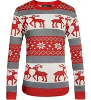 NWT Camii Mia Big Girls' Reindeer Pullover Crewneck Ugly Christmas Sweater M Md
