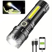 1pc LED Tactical Flashlight 90000 High Lumen, Magnetic Rechargeable Flashlight with COB Work Light, XHP70.2 Super Bright LED, Zoomable, Waterproof, 4 Modes Bes