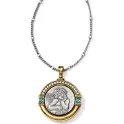 Brighton Medaille CHERUB LARGE Two-Tone Crystal Pendant Necklace JM1643NWT $78