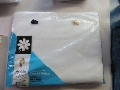 Vintage Penneys Fashion Manor Strong Muslin Double Bed Flat Sheet White 81x108”