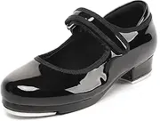 [foralod] Tap Shoes Easy Strap for Girls and Boys Dance Shoes for Kids Black (Toddler/Little Kid/Big Kid)