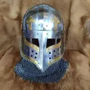 Medieval Steel Vendel Helmet Bassinet 18 Gauge With Chainmail SCA Viking