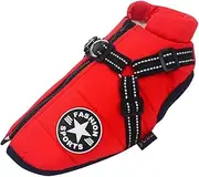 Dog Jacket with Harness, Waterproof Winter Dog Coat for Small Medium Large Dogs, Warm Dog Coat for Chihuahua Teddy Labrador French Bulldog (RED, S)