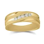 14k Yellow Gold Round Diamond Diagonal Wedding Band Ring 1/4 Cttw