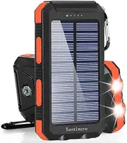 Solar Charger Solar Power Bank 20000mAh Waterproof Portable External Backup Outdoor Cell Phone Battery Charger with Dual LED Flashlights Solar Panel for iPhone Android Cellphones(Black & Orange)