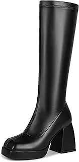 [DOBOYG] Knee High Boots Women, Platform Boots Chunky Block Heel Stretchy Square Toe Tall Boots Patent Leather Long Boots