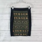 Obey Propaganda Womens Pencil Skirt Sz Small Black Green Pull On Cotton Blend