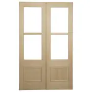 Pair of 72cm Internal Glazed French Doors, Raw Raw Hemlock Veneer & Clea