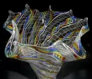 TALL HAND BLOWN GLASS ART VASE/SCULPTURE, DIRWOOD, RAINBOW, CENTERPIECE,n3713