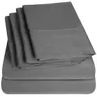 Bed Sheets Queen Size Grey - 6 Piece 1500 Supreme Collection Fine Brushed Mic