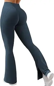 [VOYJOY] Womens Split Hem Legging Workout High Waist Mini Flared Leggings Casual Workout Gym Yoga Pants