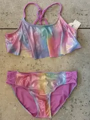 NEW Justice Teen Girl 16 Iridescent Pastel Flounce 2 Pc. Set Swim Bikini NWT