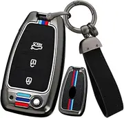 ontto Zinc Alloy Car Key fob Cover Fit for Hyundai Elantra Solaris Tucson i30 i35 i40 KONA Genesis Santa Fe Azera Folding Key case Keyring Key Shell Holder Bag Keychain Accessories 3 Button Black