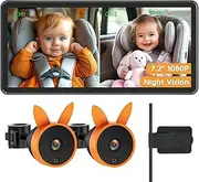 Babyvue Baby Car Camera for 2 Kids - 7.2" Large HD Display Dual Channel Baby Monitor, Clear 1080P IR Night Vision Car Seat Camera, Easy Install & Secure Rear-Facing View