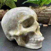 530g Natural Crystal Jade Hand Carved Quartz Skull Medium Energy Reiki Healing