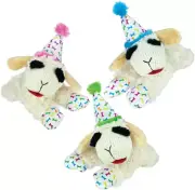 Multipet Lamb Chop with Birthday Hat Dog Toy 11" Blue, Pnk, Green