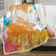 Orange Blue Dragonflies and Hummingbirds Throw Blanket