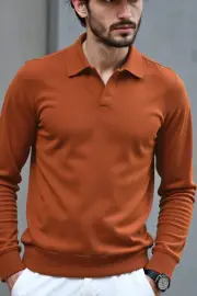 Merino Wool Shirts Australia – Open Collar Knit Polo, 100% Australian Merino, Lightweight & Breathable., Brick / M