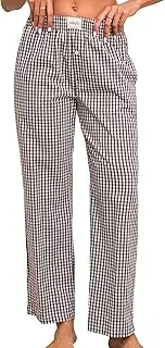 Viakeo Womens Pajama Pants Cotton Plaid Lounge Pants Y2K Pj Bottoms Drawstring Sleepwear With Pockets S-3XL