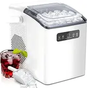 Ice Maker Machine, Fully Automatic Portable Ice Maker - 12kg/24h, Makes 8 Cubes in 6 Mins, Self-Cleaning & Low Noise, with Ice Shovel for Home, Party, Camping - Compact Countertop Design, White