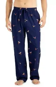 Club Room Men's Lounge Flannel Pajama Pants Size Medium Navy Blue Pheasant Print