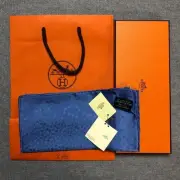 Unused Hermes Tagged boxed bagged Carr 45 Scarf Blue and Navy Blue Glossy Kar
