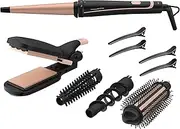 [Rowenta] CF4231 Infinite Looks 14-in-1 Multistyler | Ceramic Coating | Cool Tip | Includes Styling Attachments (Hair Straightener/Crepe Iron/Curling Iron/Hot Air Brush) and Accessories | Black/Copper
