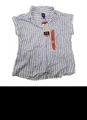 GAP Women's V-Neck Short Sleeve Blouse, Light Blue, Size M (N24)